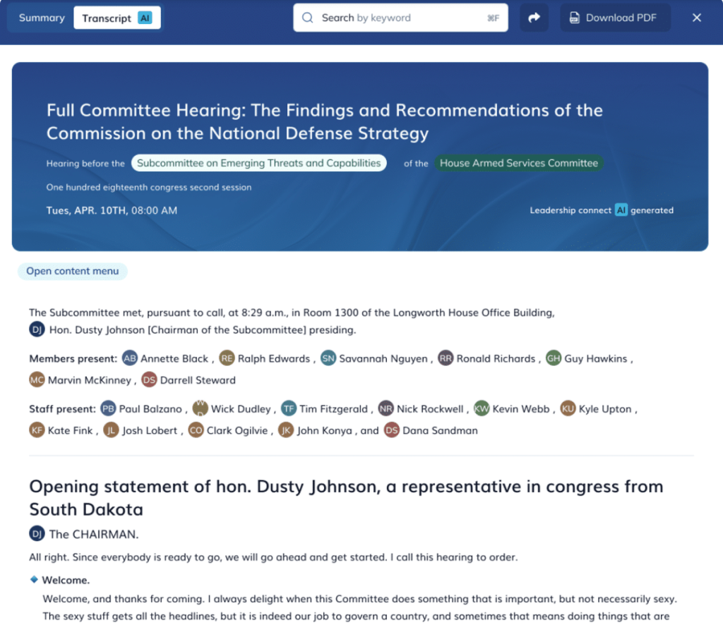 Congressional Hearings | Leadership Connect
